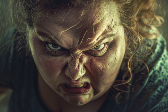 angry fat woman with obesity ,unhealthy living concept.
