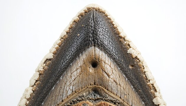 Detailed Megalodon Tooth Fossil Isolated on White Background - Paleontology and Oceanography