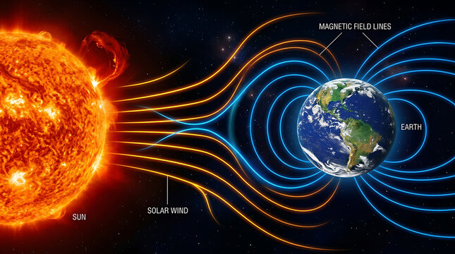 Earths magnetic field shields planet from suns solar wind and interplanetary magnetic field.