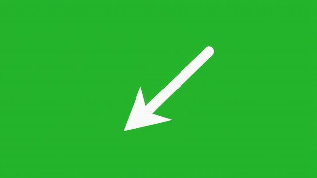 white arrow animation on green screen background pointing down, simple motion graphics