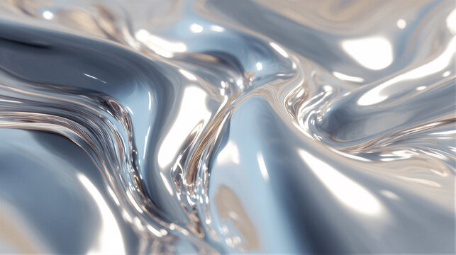 Futuristic 3D liquid metal background with fluid vortex, nano textures, and cinematic blue-silver lighting. Left negative copy space ideal for tech branding, web headers, and product visuals.