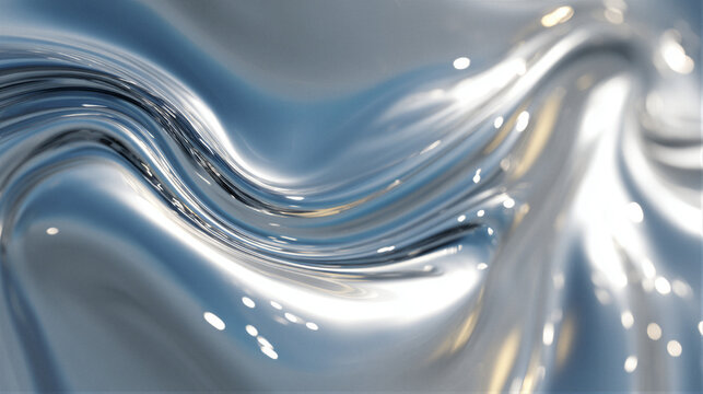 Futuristic 3D liquid metal background with fluid vortex, nano textures, and cinematic blue-silver lighting. Left negative copy space ideal for tech branding, web headers, and product visuals.