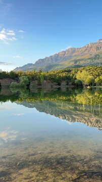 Majestic alpine scenery with perfect water reflection of the wilderness