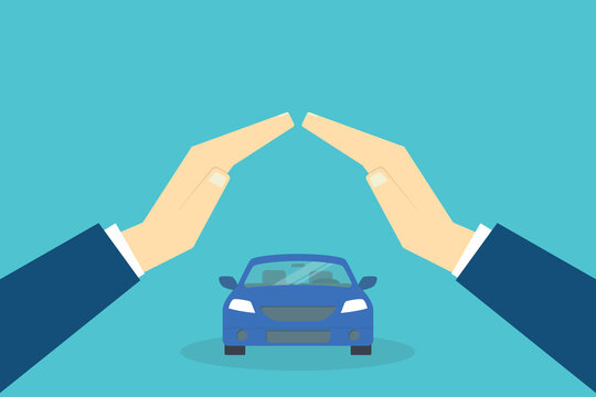 Hands protecting the car. Insurance concept. 