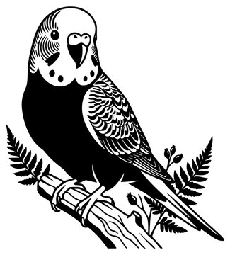 Budgerigar parakeet perched on branch vector illustration