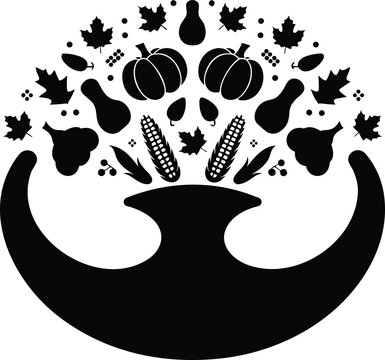 Autumn harvest icons, Thanksgiving symbols, fall leaves, vector illustrations, seasonal graphics