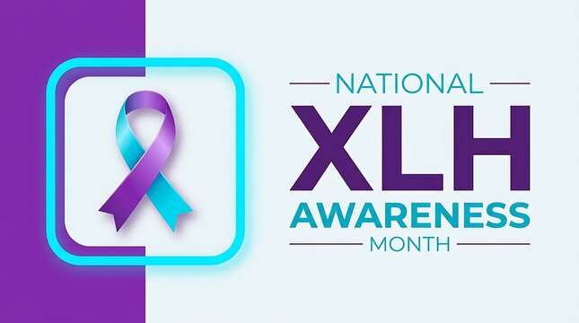 National XLH awareness month teal and purple ribbon symbol for support and hope for research and health awareness campaign for hypophosphatasia.
