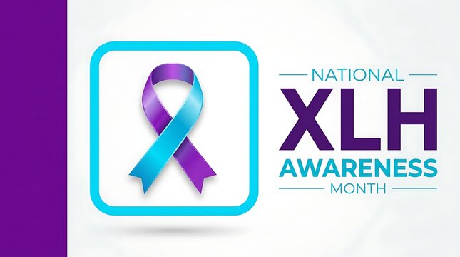 National XLH awareness month teal and purple ribbon symbol for support and hope for research and health awareness campaign for hypophosphatasia.