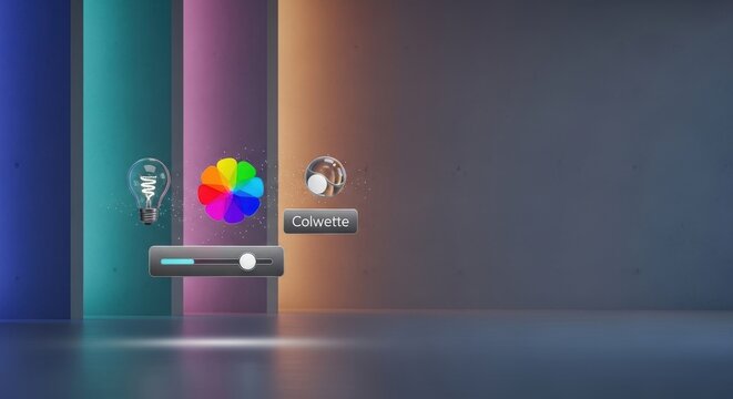 Modern Smart Home Lighting Concept with Floating Icons and Copy Space