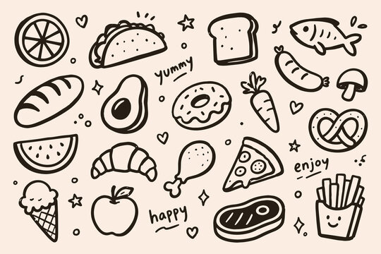 Food Snacks Sketch Doodle Set Vector