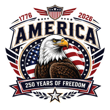 America 250 years of freedom anniversary emblem with eagle united states bald eagle anniversary logo patriotic emblem national pride historical design american history graphic design american