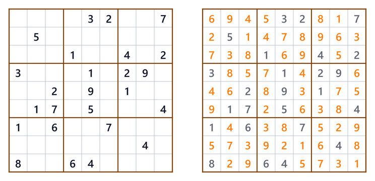 Sudoku puzzles on paper with grids and numbers for brain training and recreation