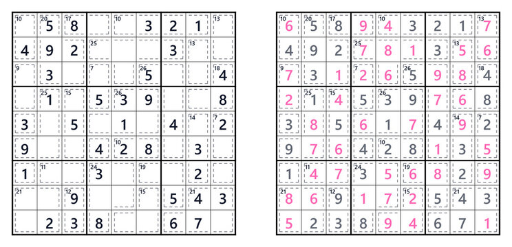 Two sudoku puzzles, one filled with numbers, one partially completed, on a white background