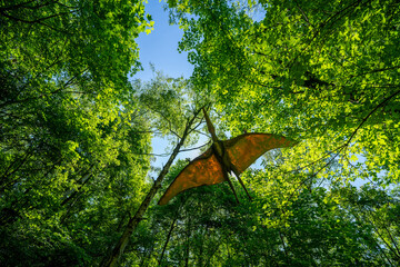 Flying Pteranodon pterosaur under the tree canopy. © lapis2380