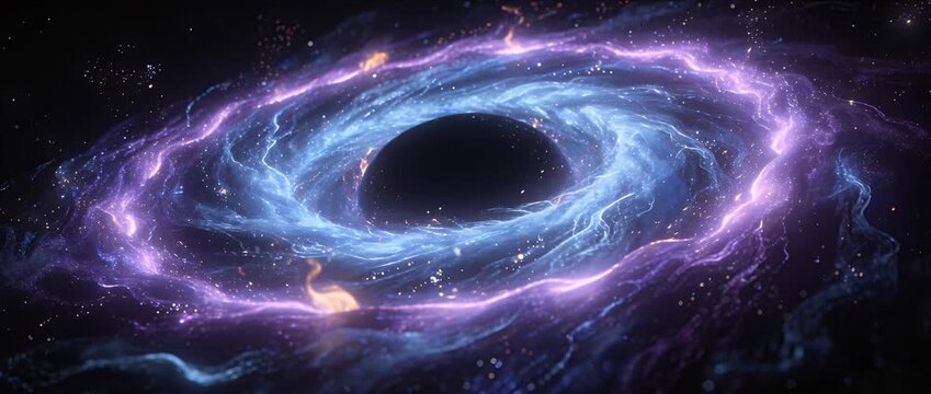 Cosmic vortex luminous energy swirling nebula deep space glowing ring black hole abstract galaxy purple light blue light fantasy universe spiral galaxy deep cosmic scene