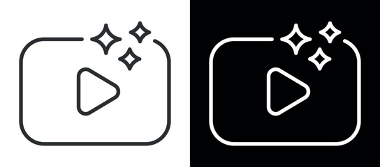 Simple line icon of play button in frame with sparkles © tutti_frutti