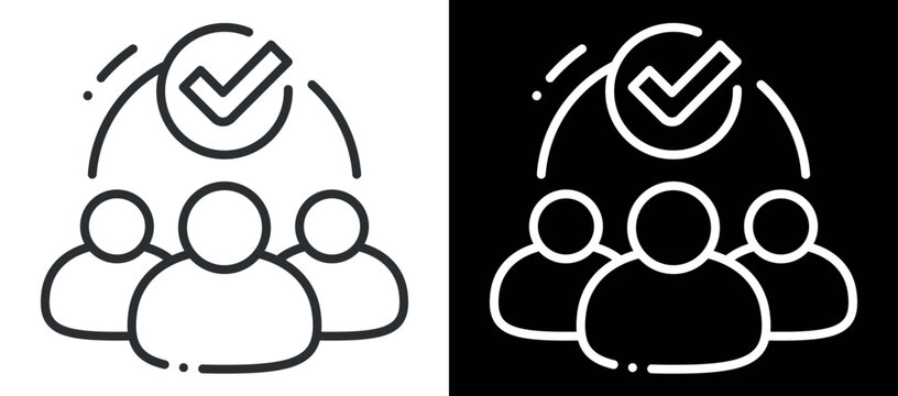 Teamwork success: three people with check mark icon representing collaboration