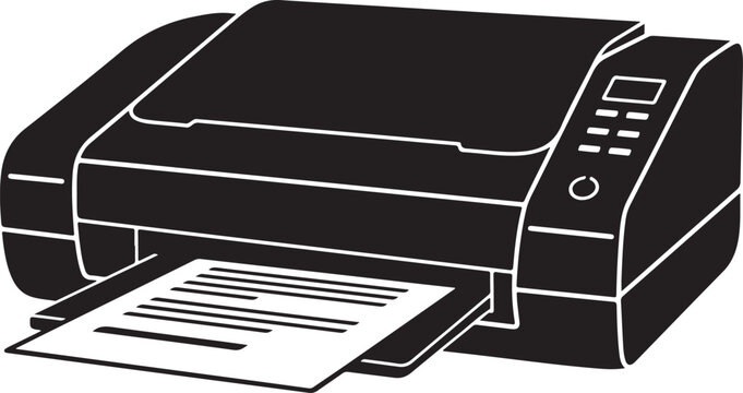 Office printer, printing, black and white, vector icon, business equipment