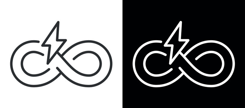 Infinity loop with lightning bolt symbolizing endless energy and power concept