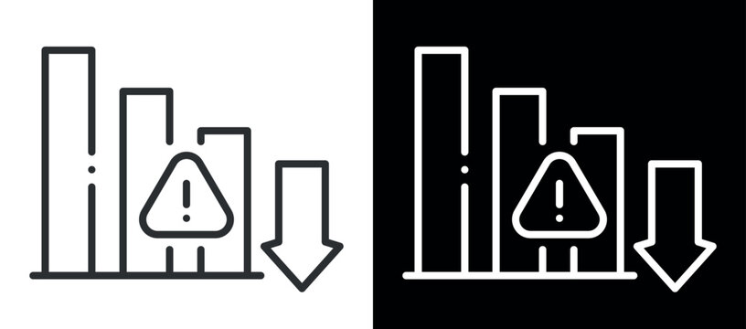 Graph decline alert: arrow and warning symbol highlight data reduction