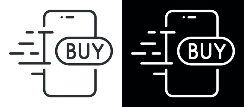 Mobile shopping icon: fast transaction concept with smartphone and buy button