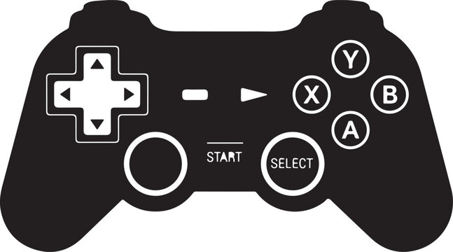 Black gaming controller, video game remote, controller icon, gamepad symbol