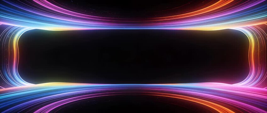 Abstract rainbow neon light background futuristic tunnel with colorful curve wave glow arc dynamic motion gradient technology vibe in dark digital space vibrant energy smooth swirl design