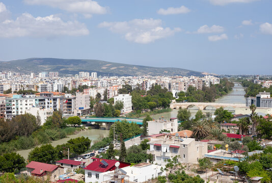 Elevated Urban Cityscape Of Silifke With Bridges Over G&ouml;ksu River