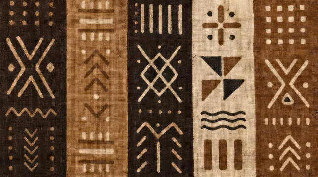 Authentic mud cloth textile featuring traditional African tribal patterns.