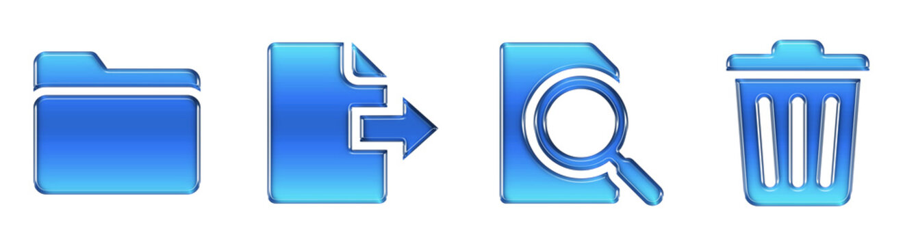Folder File Export Search Trash 3D Glossy Gradient Icons Set. Transparent PNG