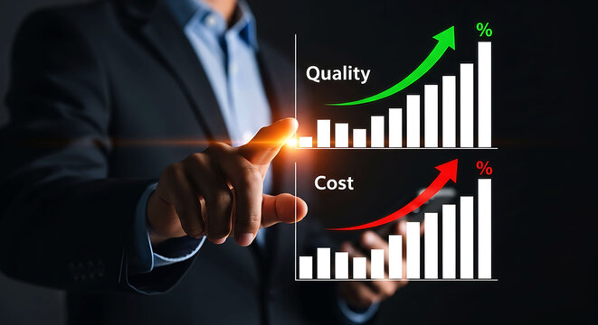 Business manager analyst optimizing product quality and production cost efficiency