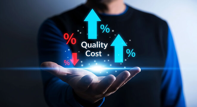 Business efficiency concept with quality improvement and cost reduction graphics