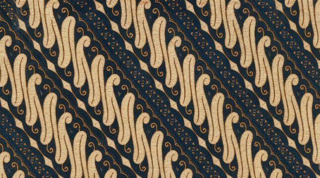 Detailed CloseUp of Traditional Indonesian Batik Fabric Design 1.