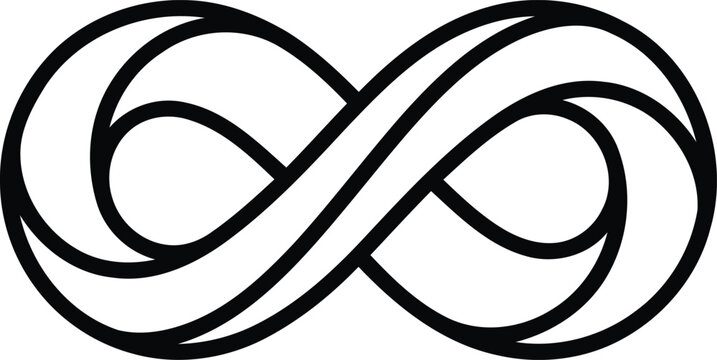 Infinity symbol vector icon, black line art eternal loop graphic, minimalist geometric mobius strip design for branding and logo design