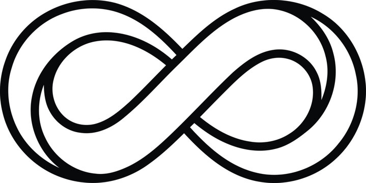 Infinity symbol vector icon, black line art mobius loop, eternal cycle sign for logo design, minimalist mathematical endless ribbon graphic