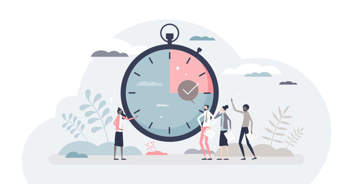 Timebox time interval for precise project management tiny person concept, transparent background. Clock deadline as colored deadline watch illustration. Work planning method.