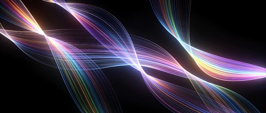 Abstract neon rainbow light trail wave motion swirl glow dark background fantasy energy pattern creates abstract light wave neon ribbon colorful gradient glowing line digital art motion background