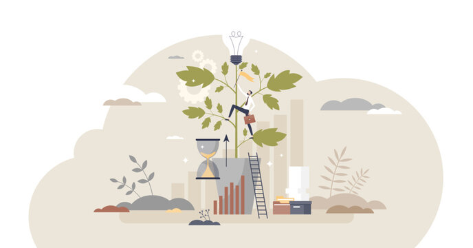 Professional development and career growth or improvement tiny person concept, transparent background. High ambition and employee potential realization illustration.