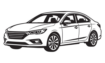 Obraz premium Sedan silhouette, four door passenger car, vector isolated on white