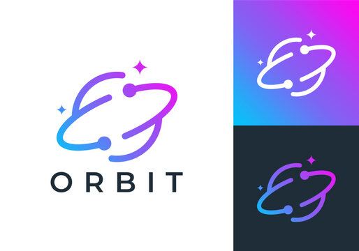 orbit star logo design. planet galaxy connection technology icon concept