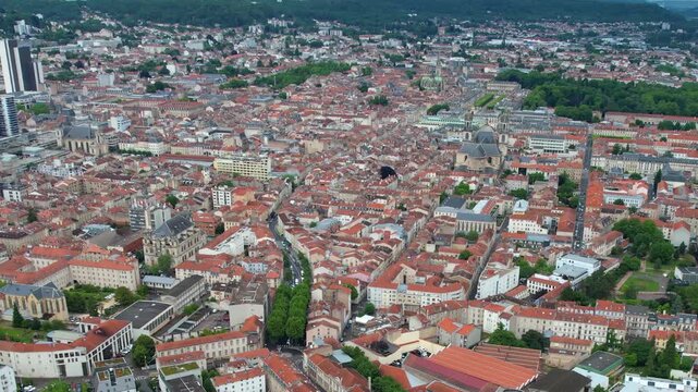 Panoramic aerial view around the old town of the city Nancy in France on a sunny spring day