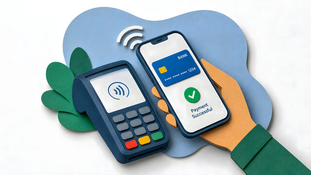 Mobile payment transaction with smartphone and card reader illustration  