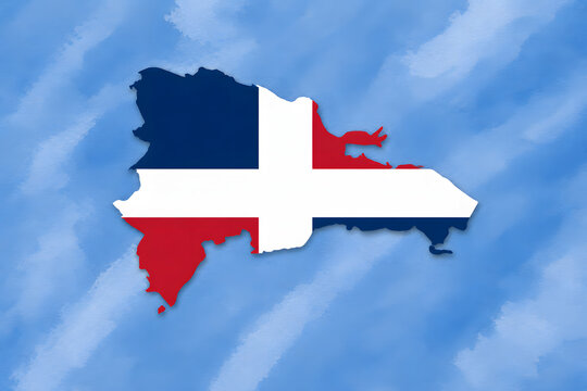 Dominican Republic map with national flag colors without coat of arms on watercolor background