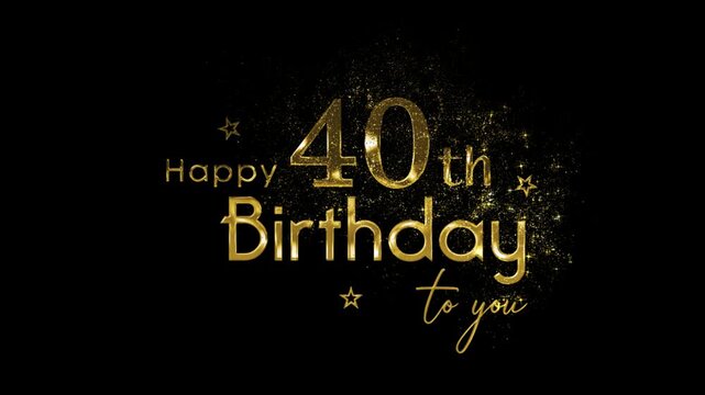 Happy 40th birthday banner with gold particles and transparent background