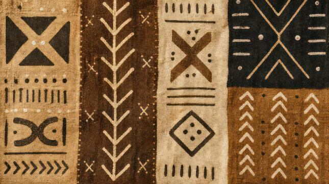 Intricate Mudcloth Textile with Geometric Patterns and Earthy Tones.