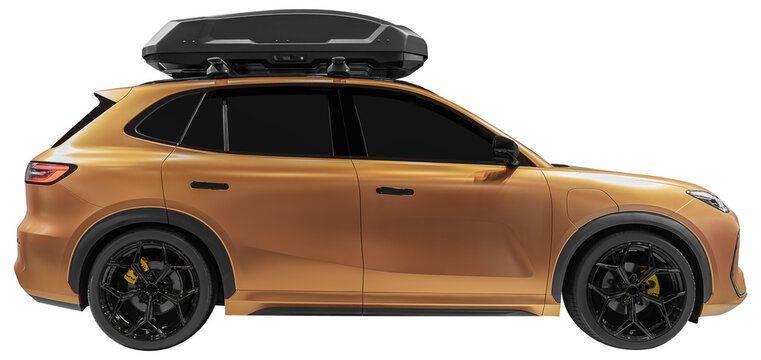 Orange electric suv car with roof box