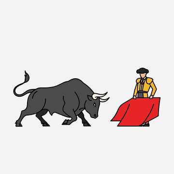 Bull and matador vector graphic showing a classic showdown