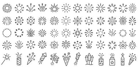 Obraz premium Fireworks Sparkle and Celebration Outline Icon Collection, Illustration eps10.