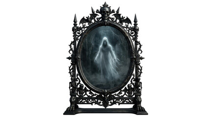 Fototapeta premium Gothic mirror with spectral ghost reflection isolated on transparent background