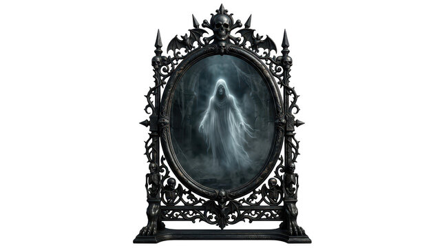 Gothic mirror with spectral ghost reflection isolated on transparent background